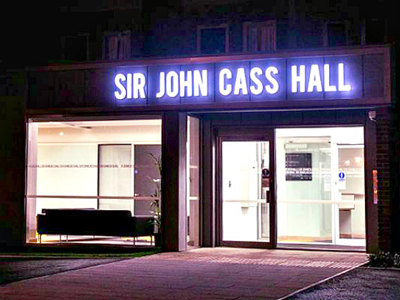 The outside of Sir John Cass Hall